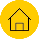 Yellow circular icon with simple house outline for home sale
