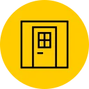 Yellow circular icon with door symbol for cash home sale process