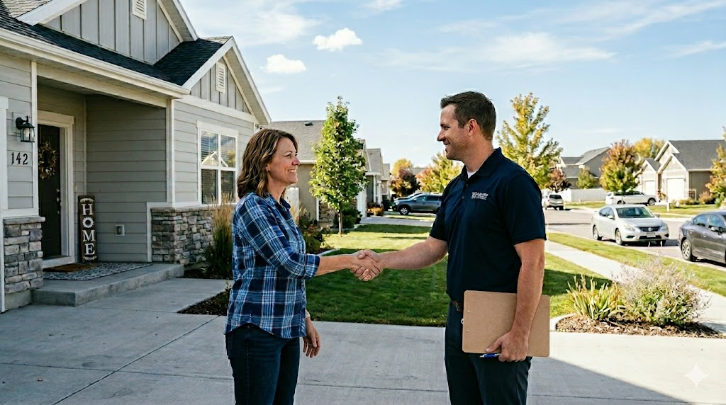 Homeowner meeting with a trusted cash home buyer company in Wyoming