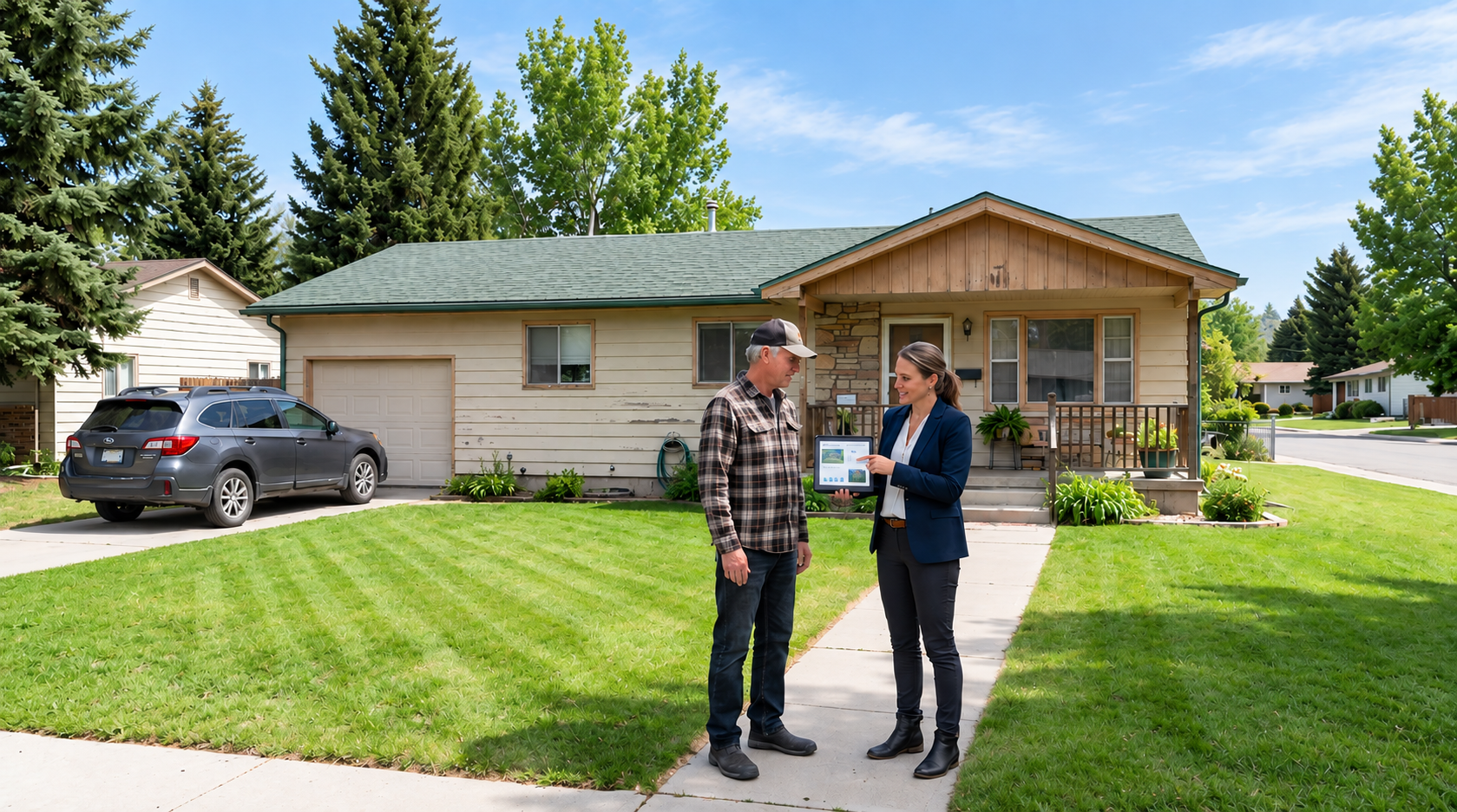 Cash home buyer evaluating a house value